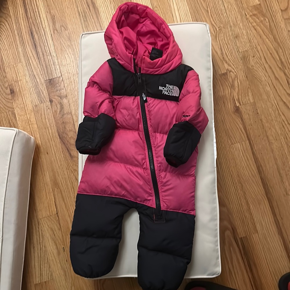 North face puffer coat hot pink and black